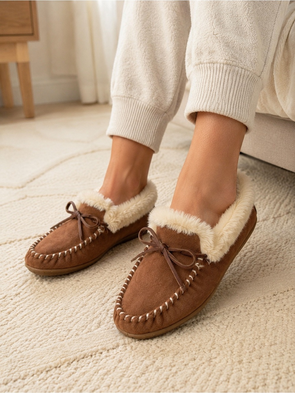 J.Crew Women’s Suede Faux Fur Lined Moccasin Slippers Size 8